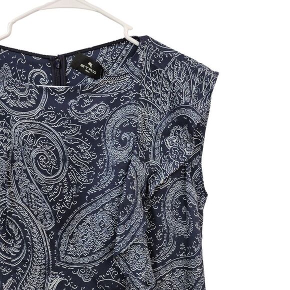 Etro Women's Monochrome Paisley Printed Midi Dress With Ruffle - 48 - Picture 3 of 9